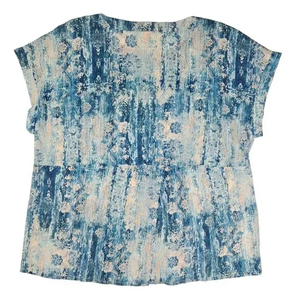 Johnny Was Santorini Blouse Silk Pete Greta Women Size Large Blue Short Sleeve - Picture 2 of 7